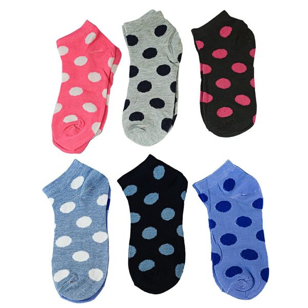 Colourful Cute Spotted Design Low Cut Comfortable Ankle Socks - 6 Pairs