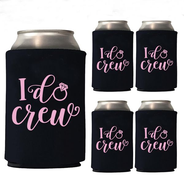 Black &amp; pink I do crew can cooler koozie sleeve for hen parties - pack of 5