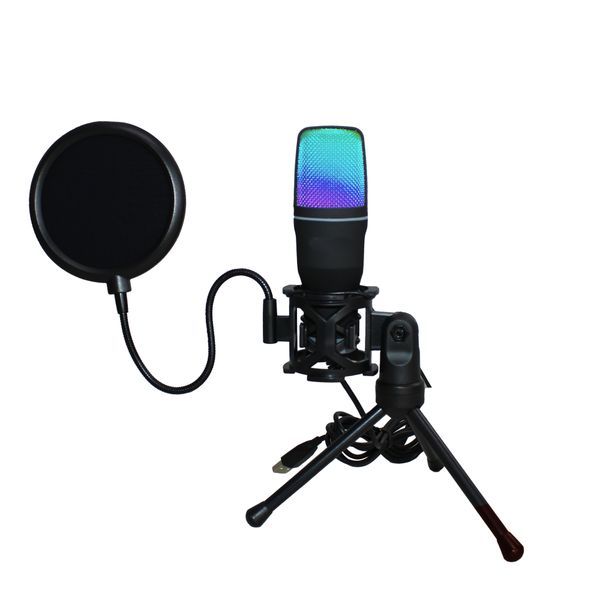 RGB Light USB Gaming Condenser Microphone with Windscreen &amp; Folding Tripod