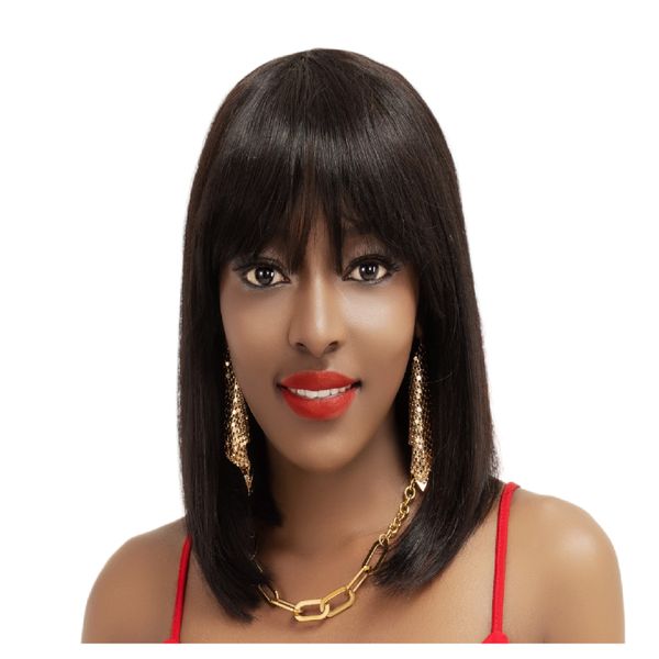 Bob Fringe 12 Inch Wig Brazilian Human Hair Black