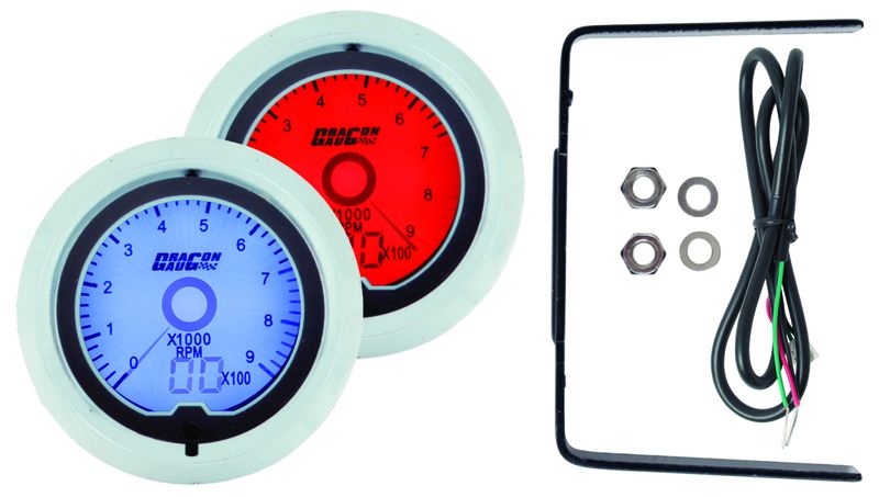 Dragon Gauge 52mm Multicolour LCD Tachometer / Rev Counter
