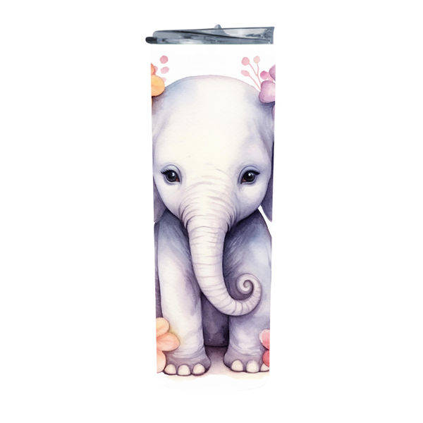 Water Color Floral Spring Elephant 2 20 Oz Straight Skinny Tumbler 239