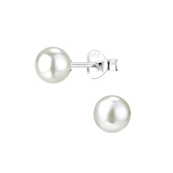 Classic 6mm Pearl Stud Earrings - Silver