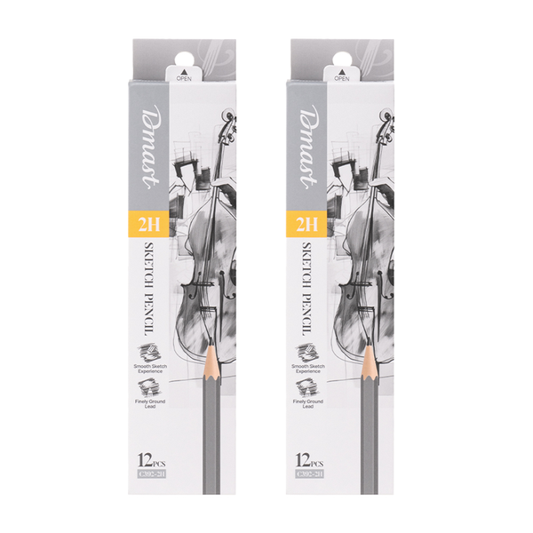 Dmast Sketching Pencil 2H 12pcs Black 2 packs