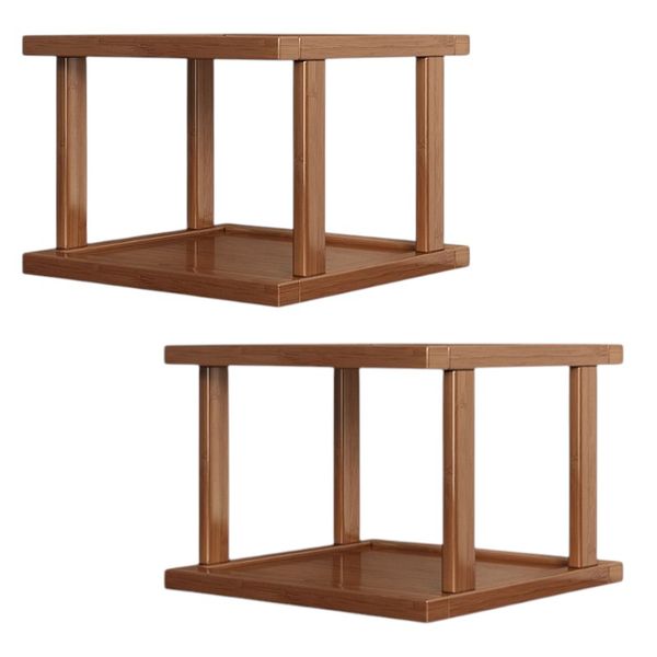 Minimalist Wooden Display Bamboo Cube Shelf - Brown 2 Pack