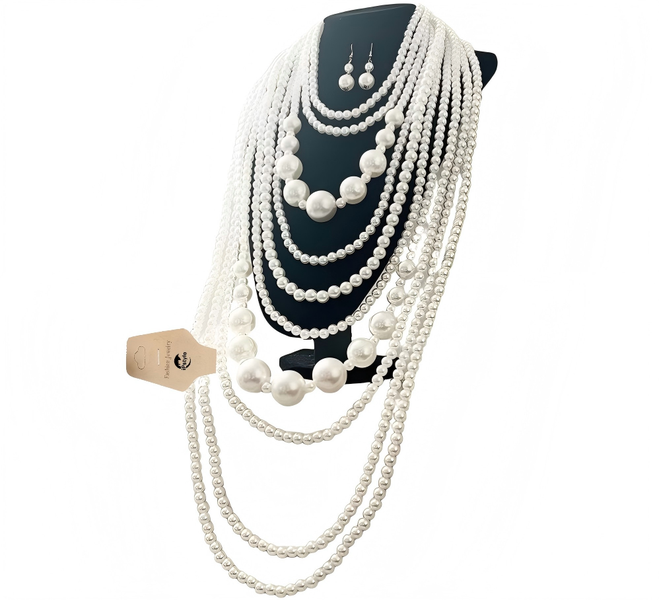 Elegant Vintage Multilayer Layers Pearl Long Necklace for Women Lady
