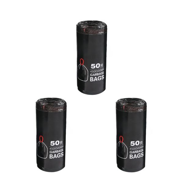 50-Pack Black Drawstring Refuse Bags - 45cm x 50cm - Set of 3