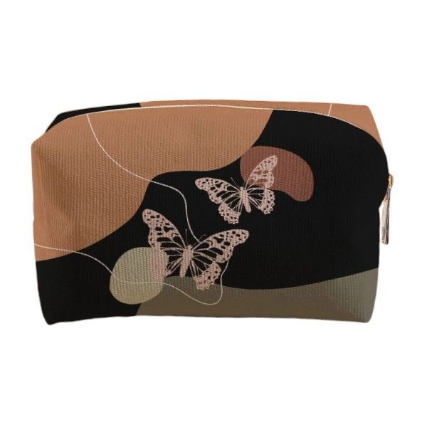 Gradient Colorblock Butterfly Print Makeup Cosmetic Bag - Black/Brown/Grey