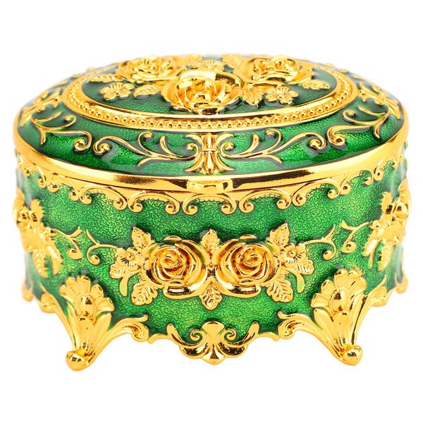 Vintage Zinc Alloy Jewelry Box for Necklace &amp; Earrings, Gold-Green