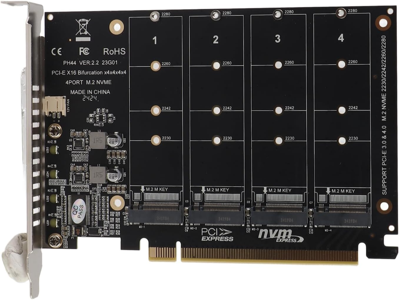 4-Port M.2 NVMe SSD to PCIe X16 Expansion Adapter Card (PH44)