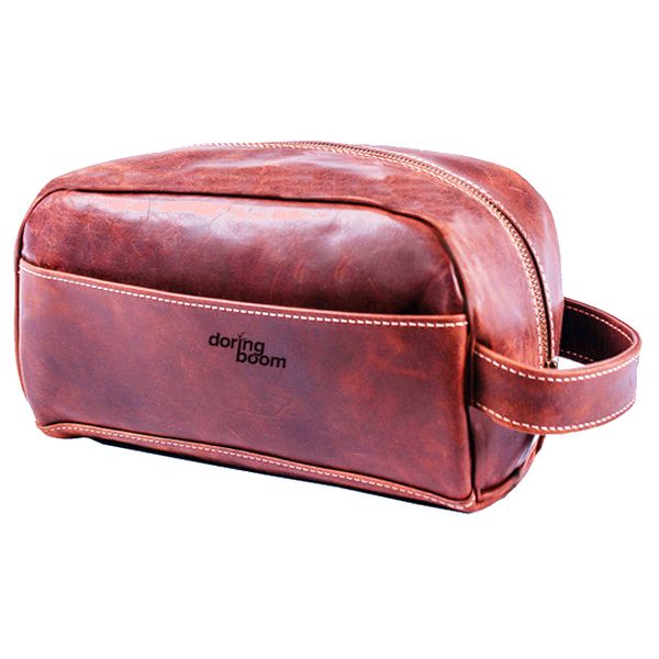 Genuine Leather Toiletry or Cosmetic Bag - Cherry Red