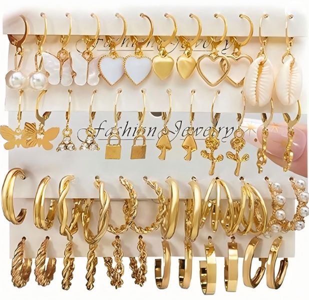 24 Pairs Gold Hoop Earrings Set for Women, Hypoallergenic Earring Packs