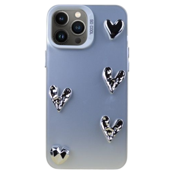 3D Heart Gradient Phone Case Compatible With IPH13 Pro Max - Silver
