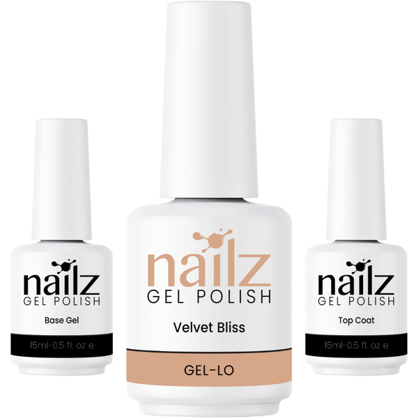 Nailz Gel Polish 15ml Gel-Lo - Velvet Bliss + Base Gel + Top Coat