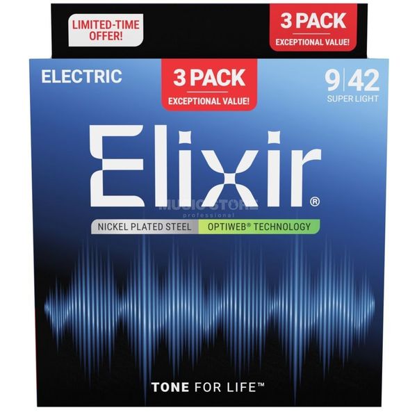 Elixir Optiweb Nickel Plated SLight Electric Guitar Strings (9-42) - 3 Pack