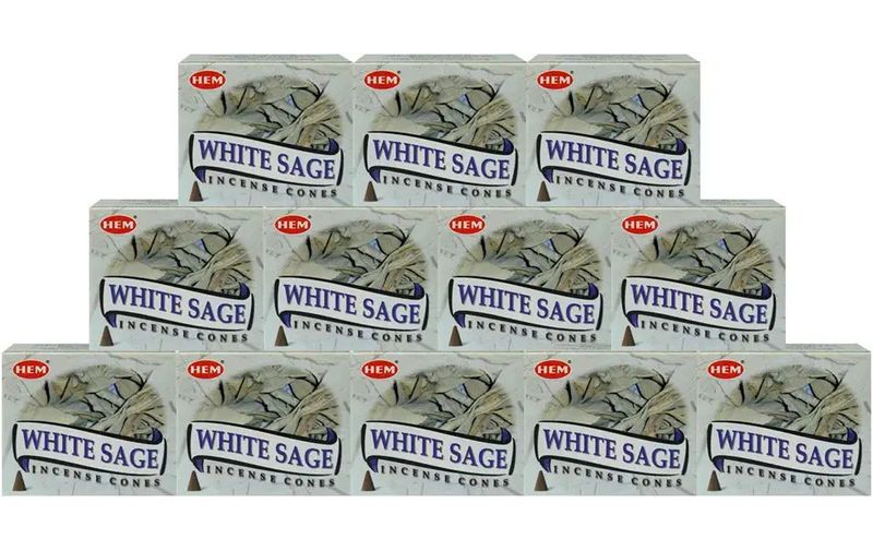 HEM White Sage Incense Cones, Cleanse/Purify/Remove Negativity - Pack of 120