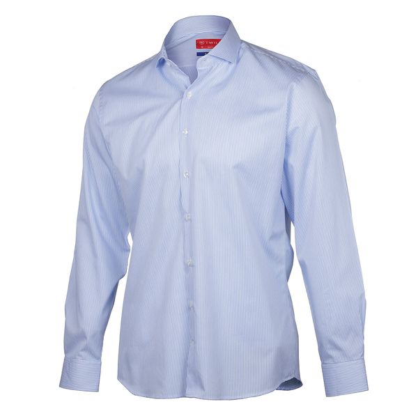Twill Traveller Men's Slim Fit Long Sleeve Shirt – Blue and White Pinstripe