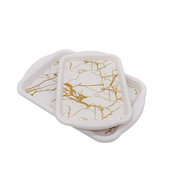 Luxury Houseware Serving Tray Gold Marble Look Set of 2 - Rectangle Set