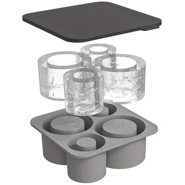 Kabukis Silicone Ice Cube Tray and Lid -4 Durable Cylindrical Molds Stanley