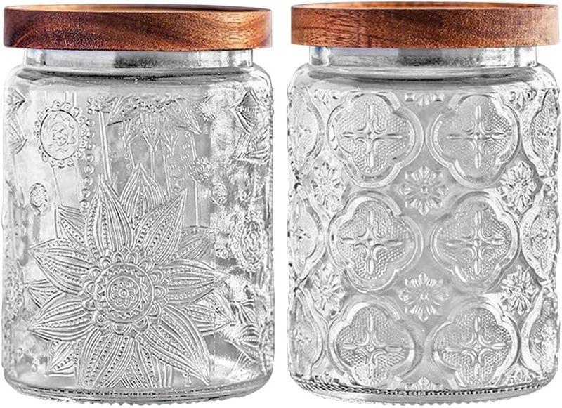 2-pack Glass Storage Jar with Airtight Bamboo Wooden Lids -700ml