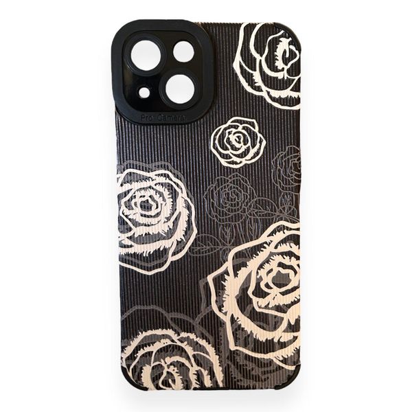 AMA Black Floral Pattern Silicone Protective Case for iPhone 14 Pro Max