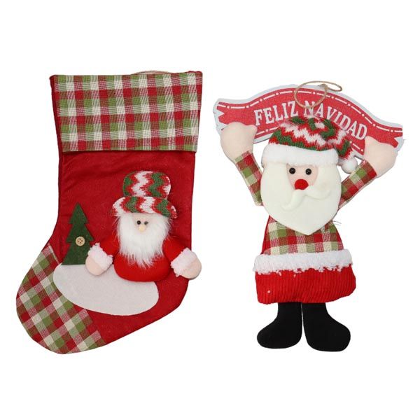Christmas Stocking And Father Christmas Hanging Doll Combo - Set A