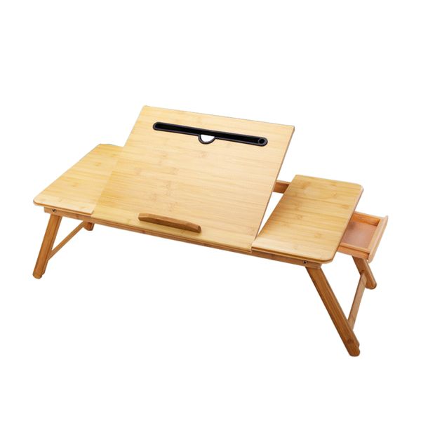 Laptop Foldable Bed Table with Liftable Legs-L size 73x34-cm-wood color