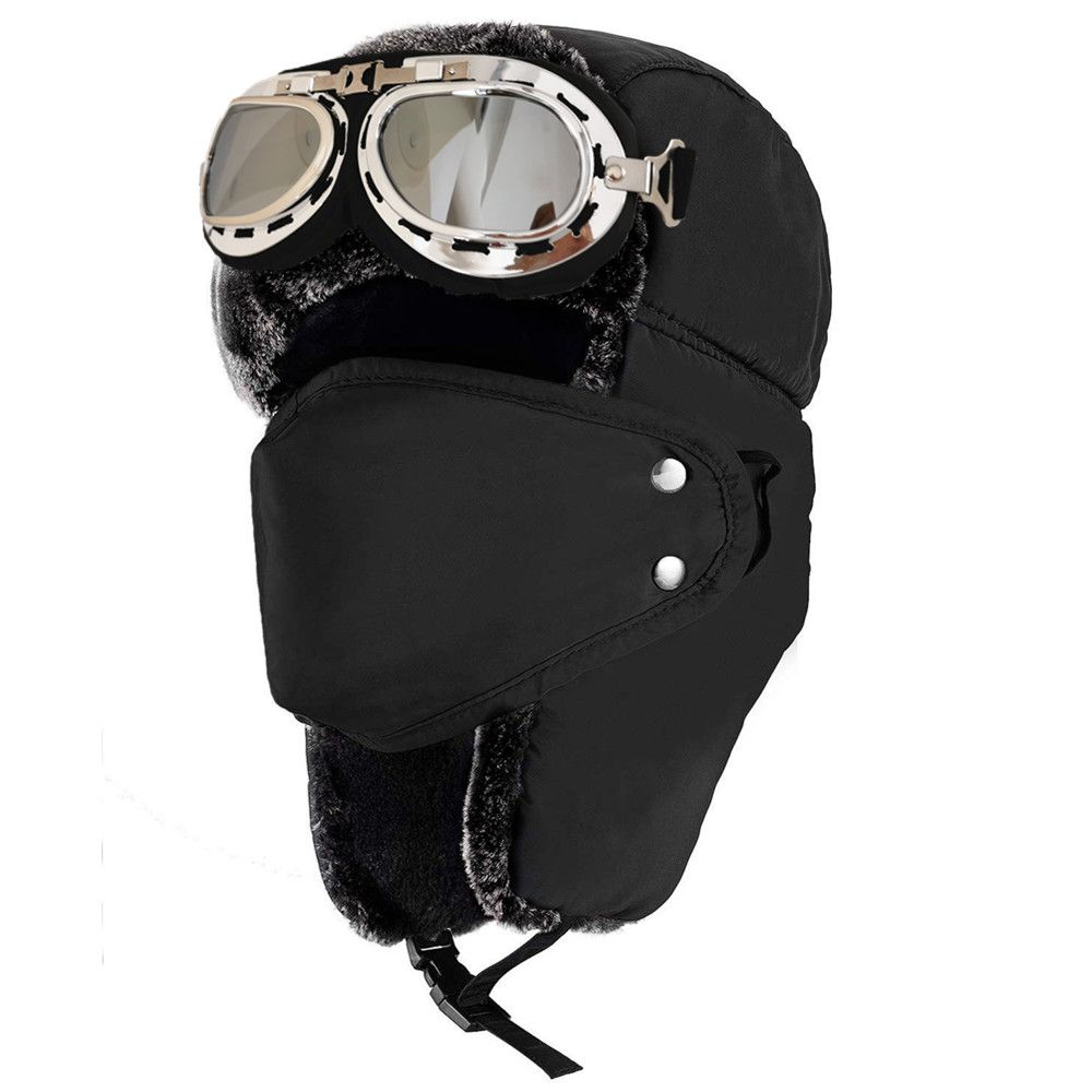 Winter Trapper Hat + Ski Goggle - Russian Hats with Mask- Ushanka Pilot