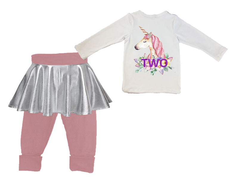 My second birthday-Long sl foldover pants with built in skirt-Unicorn-ENG