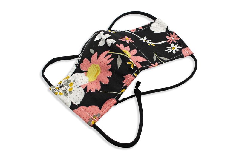 Face Mask - Tripple Layer + Disposable Filter Insert - Black Floral