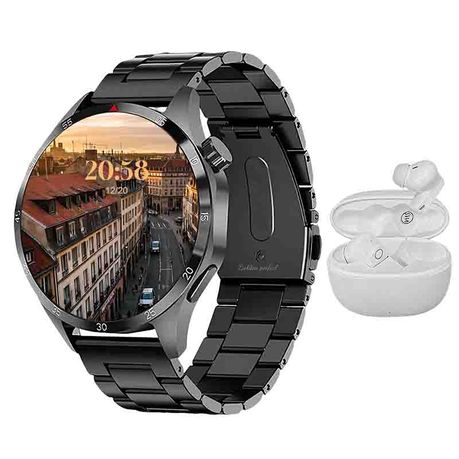 Black Men's Luxury Smartwatch & Bluetooth Earphones Dual Strap 120+ Sports Image