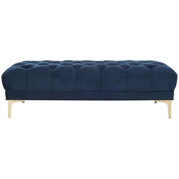 Bek Tufted Rectangular Bench in Grey Velvet