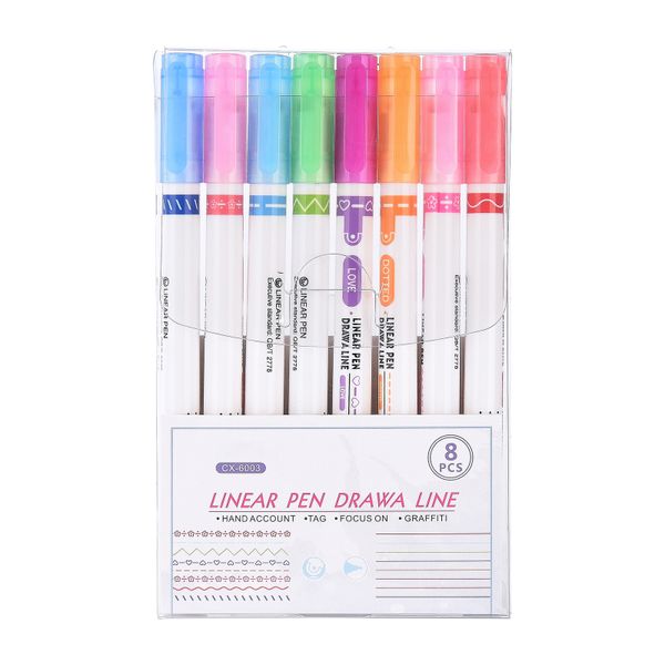 Double Ended Highlighter Pen Set 8 Pieces English
