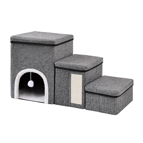 Dog Stairs Adjustable with Storage Boxes Foldable Pet Ladder for Bed Couch Image