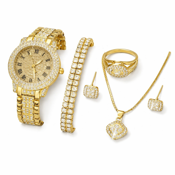 Women's Rhinestone Quartz Alloy Analogue Watch and Jewelry Set - 7 Piece