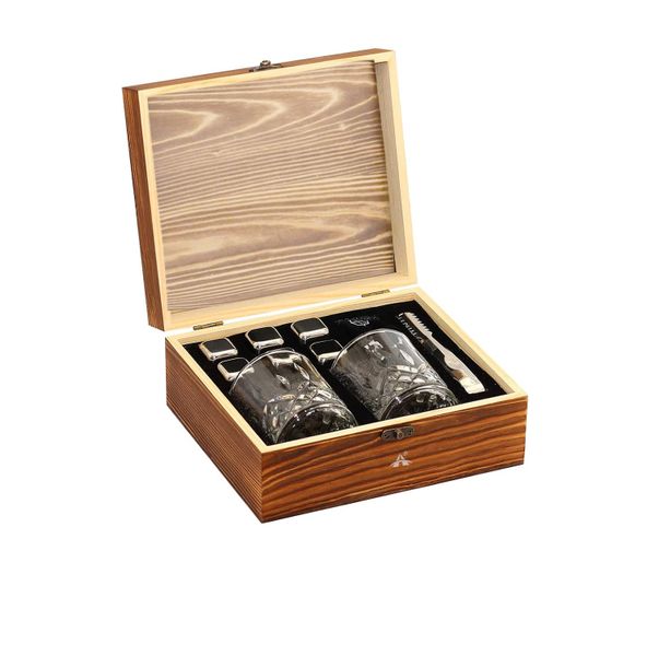 ALANES Whiskey Glasses and Stainless Steel Stones Gift Set