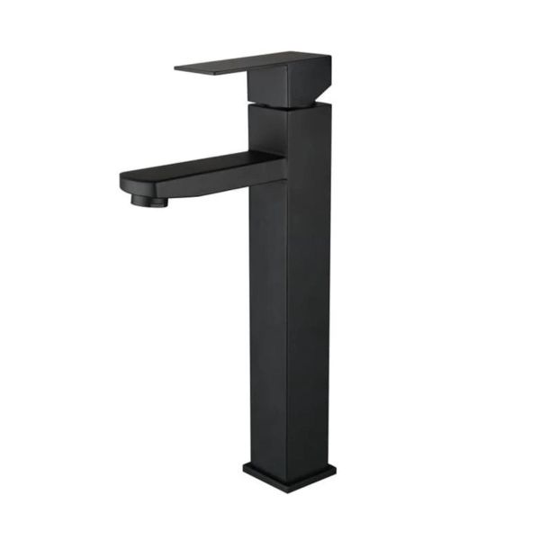 Square Stainless Steel Bathroom Basin Mixer Tap with Hose - Black