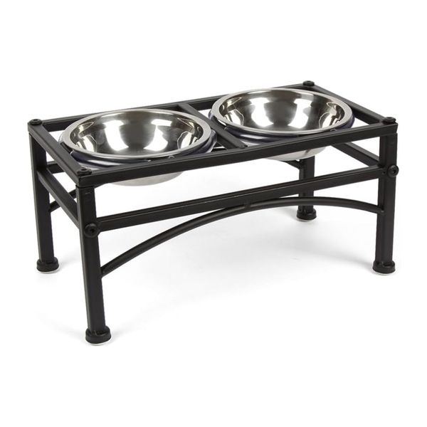 Pet Feeder, Stainless Steel Raised Dog Food Bowls with Frame - Black