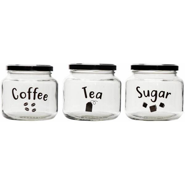 Regent Glass Tea/Coffee/Sugar Canisters 3 Pce Set, 500ml (95Mmx100Mm Dia)