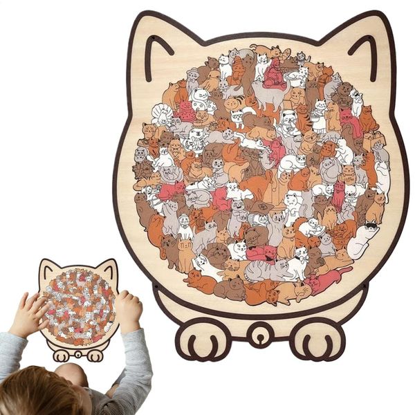 135-Piece Puzzle, Colorful Wooden Cat-Shaped Puzzle, Cute Cat Puzzle