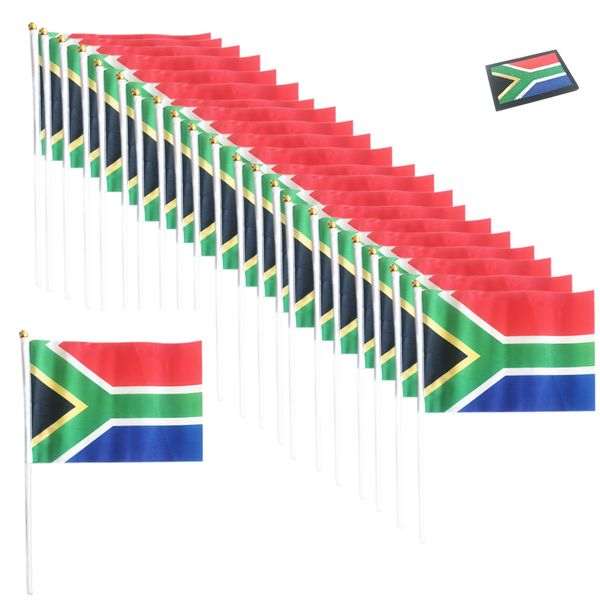 50 x South African Stick Flags + 1 x South African Flag with Loop and Hook Patch