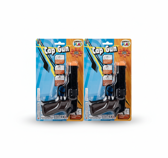 Perfect Play Toy Cap Gun 8-Shot 18cm for Outdoor Role Play - 2 Pack