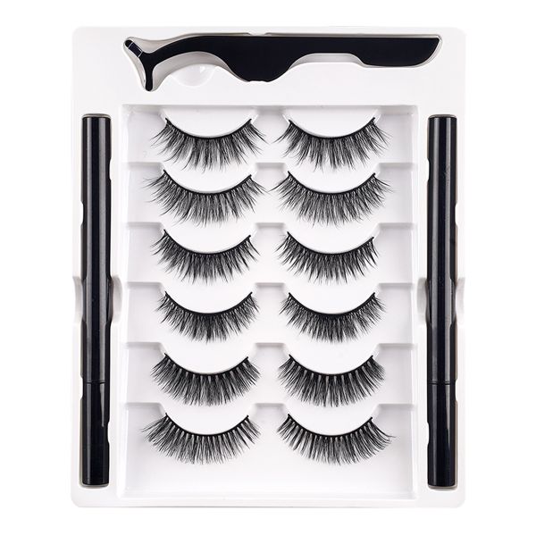 6-Pair Magnetic 3D Eyelash Kit with Eyeliner &amp; Applicator - No Glue Needed