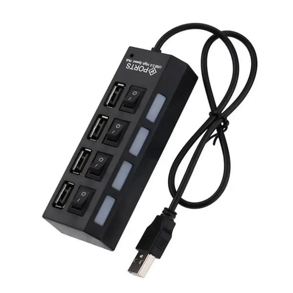 4 Port USB 2.0 High Speed Hub Data Transfer with Separate On/Off Switch