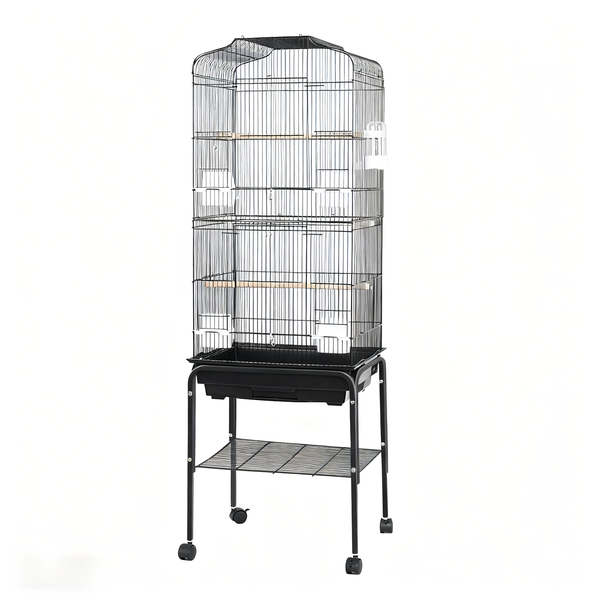 Parrot Cage Open Top with Rolling Stand Perches Feeding Waterbowls