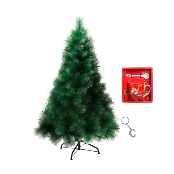 1.8m Green Christmas Pine Needle Tree, Mug with Spoon Gift Set and Keychain
