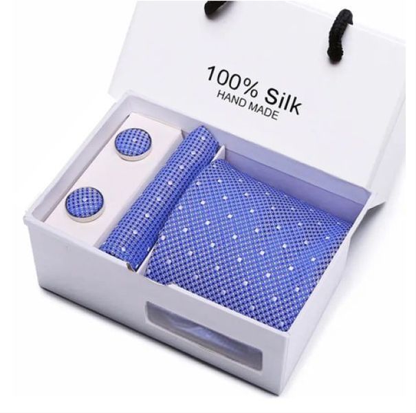 Tie Set 4 Piece Men Silk Gift Star Blue Dot