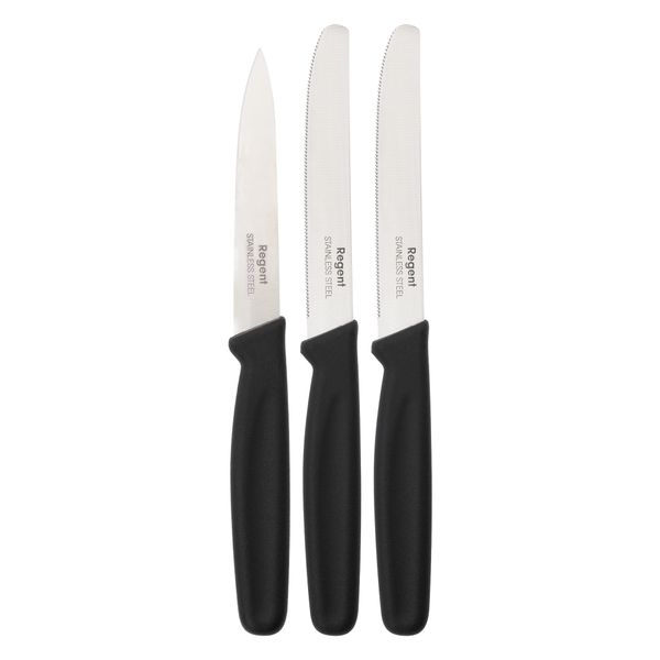 Regent Kitchen Paring Knives With Black Handles - 3 Piece Set