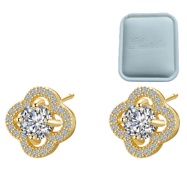 1CT Floral Halo Moissanite Stud Earrings - 4 Prong S925 Sterling Silver