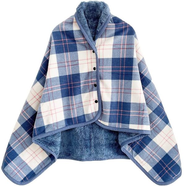 Polar Fleece Buckle Poncho/Wrap Shawl / Throw Blanket (3 in 1) - 80x130cm